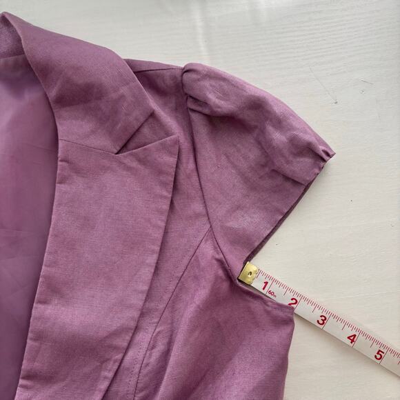 Sandro Lilac Linen Blend Puff Sleeve Peplum Blazer Top Size M - Picture 10 of 12